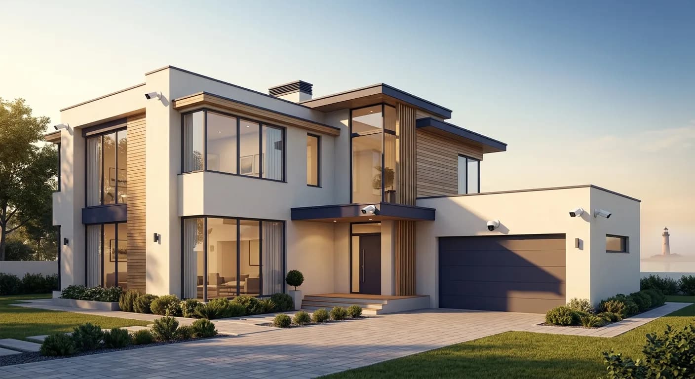 Modern home protected by 7towers security cameras